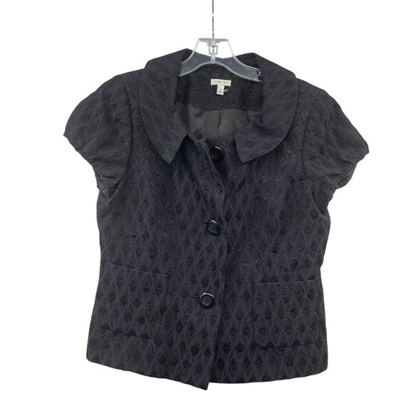 SEMANTIKS Womens Textured Short Sleeve Blazer Shoulder Pads Black Sz 10 Pockets - Picture 1 of 9